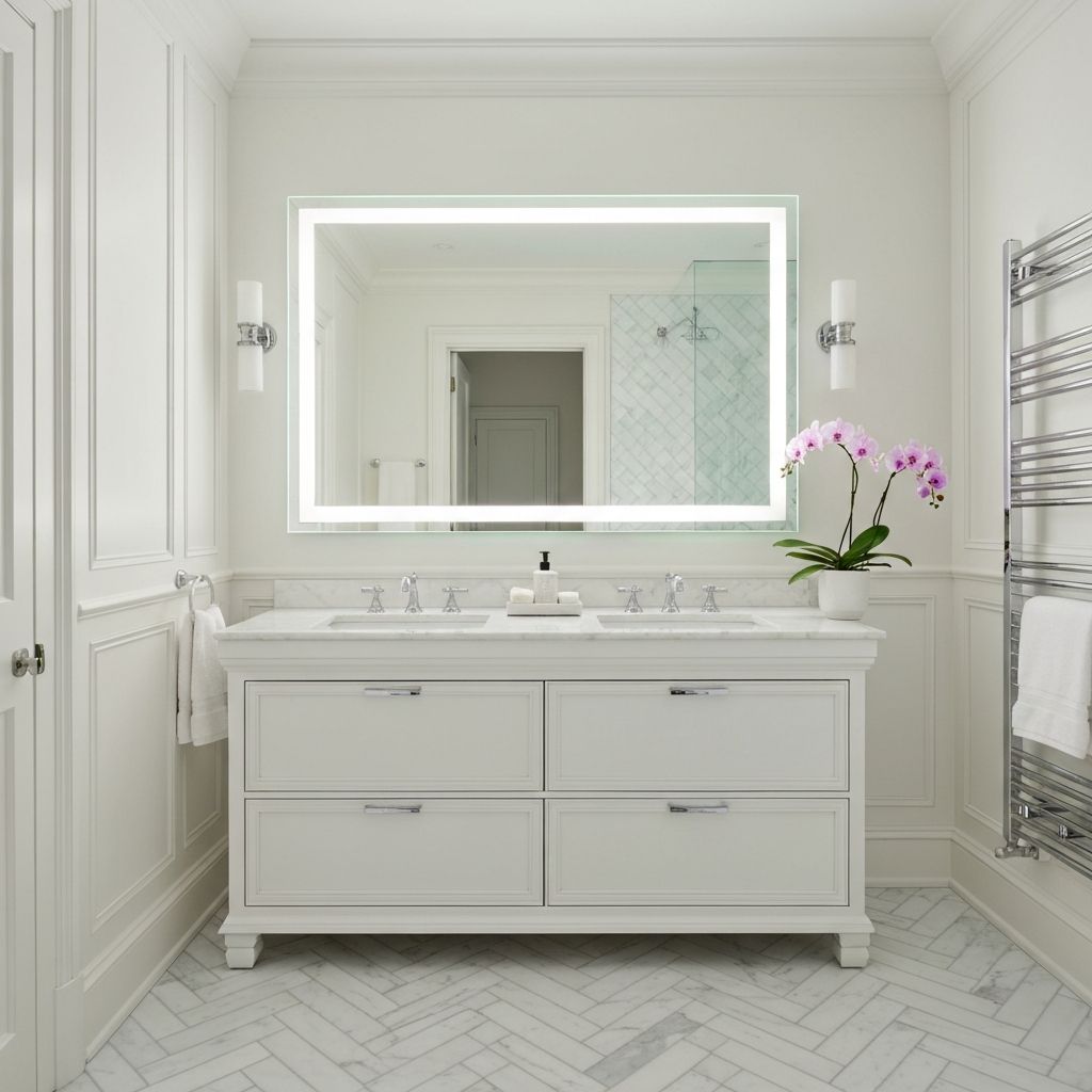 Elegant badrum med dubbla handfat