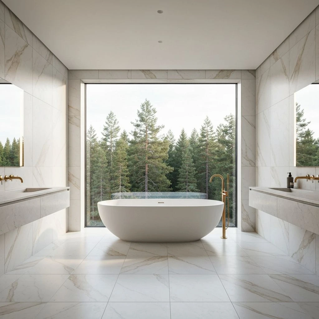 Modern badrumsrenovering i Sundsvall med kakel, dusch och stilren design